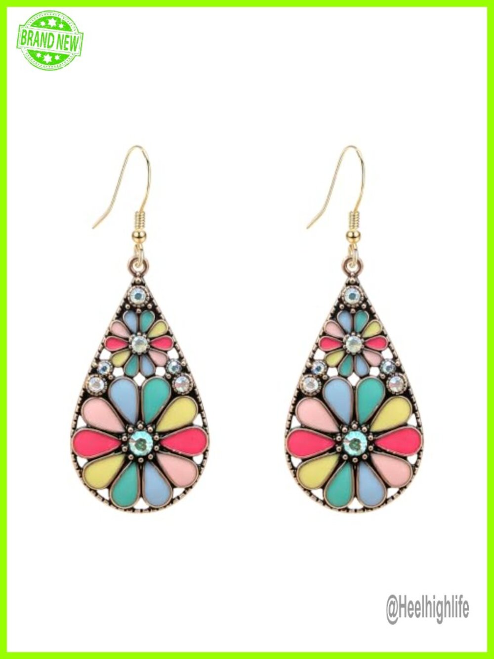 Boho Flower Enamel Teardrop Drop Dangle Earrings Women